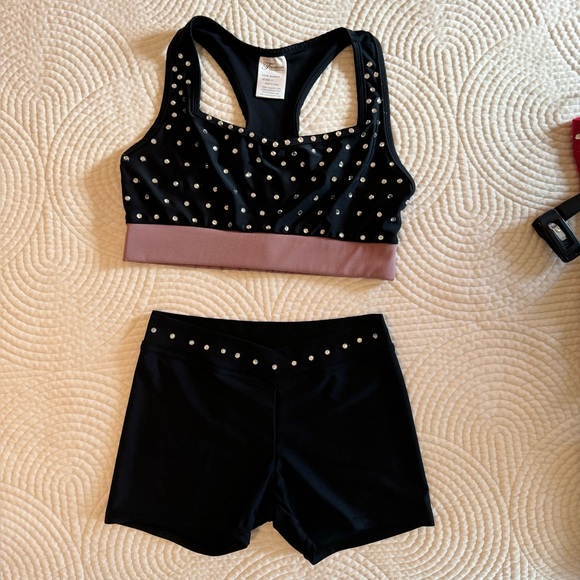 Black and Pink Bedazzled Pro Cheer or Pro Dance Small Audition Outfit Set - Picture 1 of 7